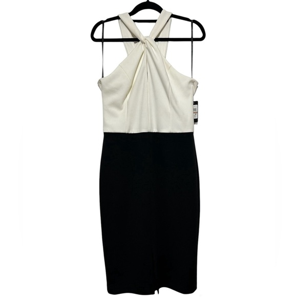 Guess Los Angeles Twisted Front Halter Neck Women's Dress, Ivory & Black Sz 12 - Picture 1 of 5